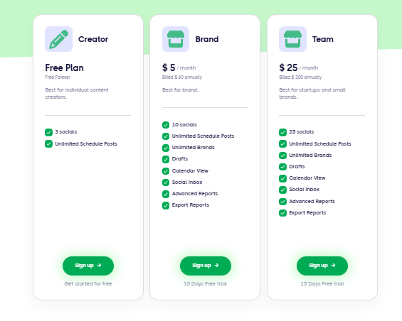 Brandsocial Pricing plan